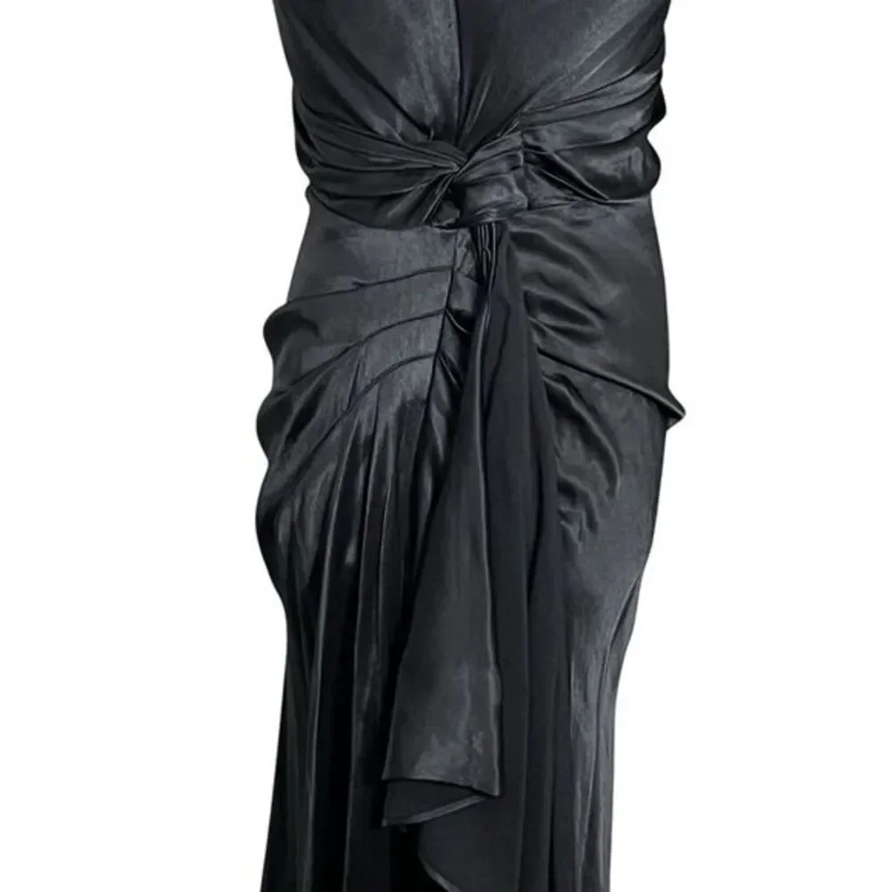 Meshki Calliope One Shoulder Maxi Dress Black Women's Size XS Satin Drape Formal